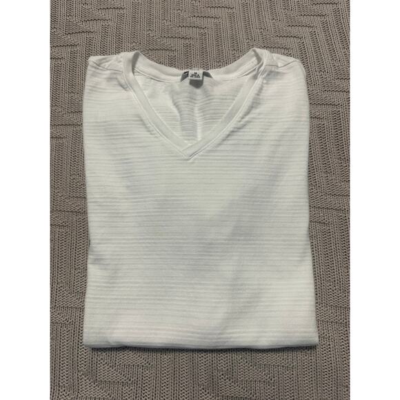 Calvin Klein white monotone striped vneck slim fit tee size M - Picture 1 of 7